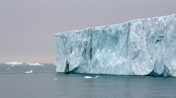 Edge of the ice field on Nordaustlandet Island. These ice cliffs are about 100 feet high.